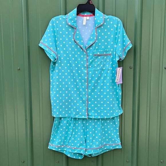 Dreamy Soft Short Sleeve Knit Notch Collar Top & Shorts Pajama 2-Pc Set Size S - Picture 1 of 9